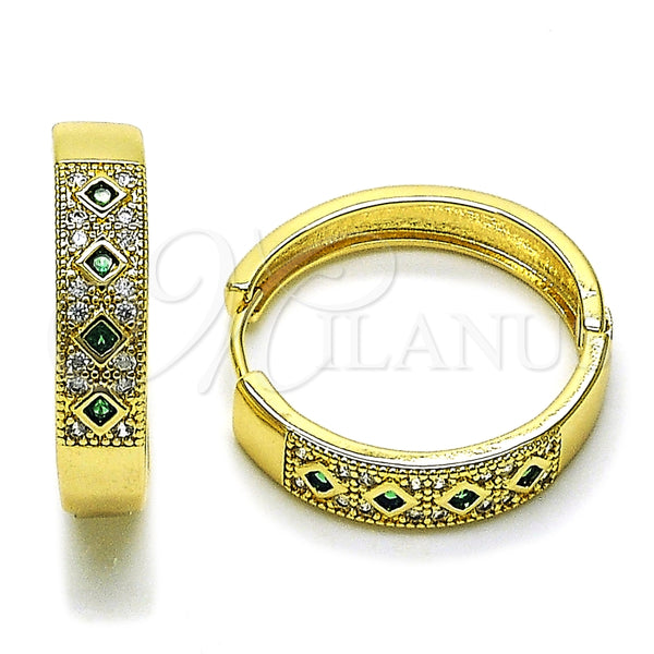 Argolla Huggie 02.210.0056.5.30 Oro Laminado, con Verde Zirconia Cubica and Blanca Micro Pave, Pulido, Tono Dorado