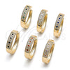 Argolla Huggie 02.210.0056.5.30 Oro Laminado, con Verde Zirconia Cubica and Blanca Micro Pave, Pulido, Tono Dorado