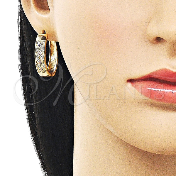 Argolla Huggie 02.210.0056.16.30 Oro Laminado, con Rosado Zirconia Cubica and Blanca Micro Pave, Pulido, Tono Dorado