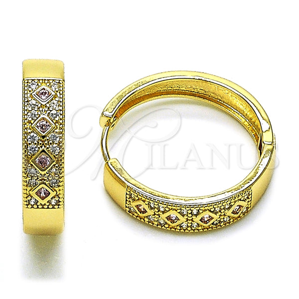 Argolla Huggie 02.210.0056.16.30 Oro Laminado, con Rosado Zirconia Cubica and Blanca Micro Pave, Pulido, Tono Dorado