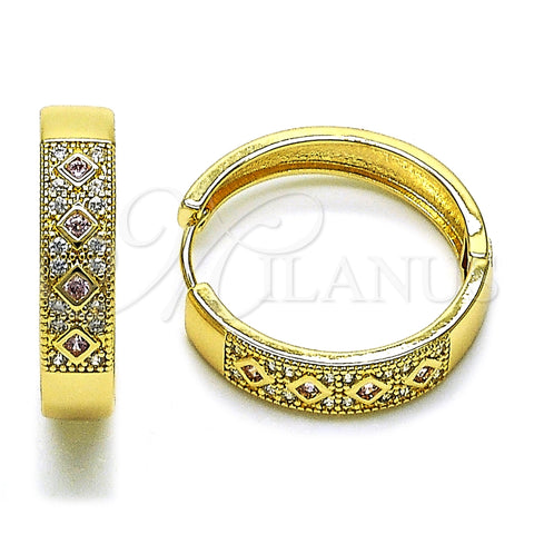 Argolla Huggie 02.210.0056.16.30 Oro Laminado, con Rosado Zirconia Cubica and Blanca Micro Pave, Pulido, Tono Dorado