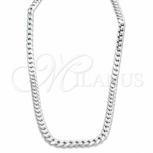 Gargantilla Basica 04.433.0004.22 Plata Rodinada, Diseño de Cubana, Pulido, Tono Plateado (Calibre 180, Grosor 06.4 MM, 22 Pulgadas de Largo)