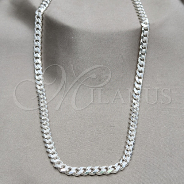 Gargantilla Basica 04.433.0004.20 Plata Rodinada, Diseño de Cubana, Pulido, Tono Plateado (Calibre 180, Grosor 06.4 MM, 20 Pulgadas de Largo)