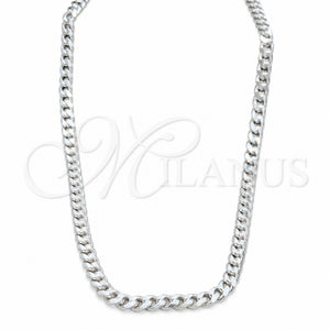 Gargantilla Basica 04.433.0004.20 Plata Rodinada, Diseño de Cubana, Pulido, Tono Plateado (Calibre 180, Grosor 06.4 MM, 20 Pulgadas de Largo)