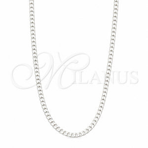 Gargantilla Basica 04.433.0007.16 Plata Rodinada, Diseño de Cubana, Pulido, Tono Plateado (Calibre 100, Grosor 03.9 MM, 16 Pulgadas de Largo)