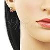 Arete Dormilona 02.156.0708 Oro Laminado, Diseño de Cereza, Esmaltado Rojo, Tono Dorado