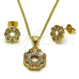 Juego de Arete y Dije de Adulto 10.342.0219 Oro Laminado, Diseño de Baguette, con Blanca Zirconia Cubica and Blanca Micro Pave, Pulido, Tono Dorado