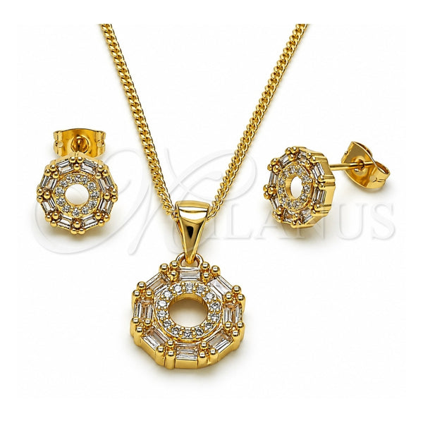 Juego de Arete y Dije de Adulto 10.342.0219 Oro Laminado, Diseño de Baguette, con Zirconia Cubica Blanca y Micro Pave Blanca, Pulido, Tono Dorado