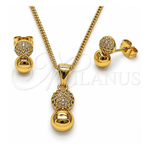 Juego de Arete y Dije de Adulto 10.342.0220 Oro Laminado, Diseño de Bola y Infinito, con Micro Pave Blanca, Pulido, Tono Dorado
