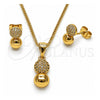 Juego de Arete y Dije de Adulto 10.342.0220 Oro Laminado, Diseño de Bola y Infinito, con Micro Pave Blanca, Pulido, Tono Dorado