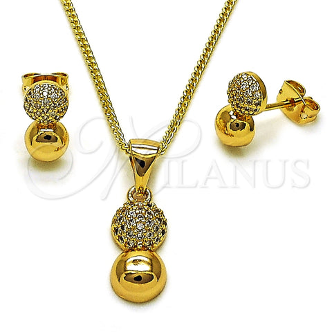 Juego de Arete y Dije de Adulto 10.342.0220 Oro Laminado, Diseño de Bola y Infinito, con Micro Pave Blanca, Pulido, Tono Dorado