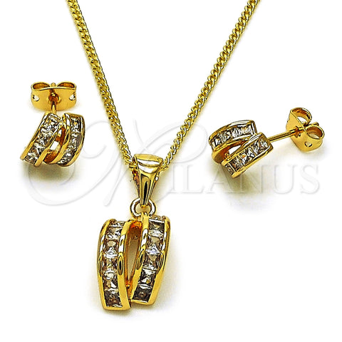 Juego de Arete y Dije de Adulto 10.342.0221 Oro Laminado, con Blanca Zirconia Cubica, Pulido, Tono Dorado
