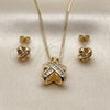 Juego de Arete y Dije de Adulto 10.342.0223 Oro Laminado, Diseño de Baguette y Nudo, con Zirconia Cubica Blanca, Pulido, Tono Dorado