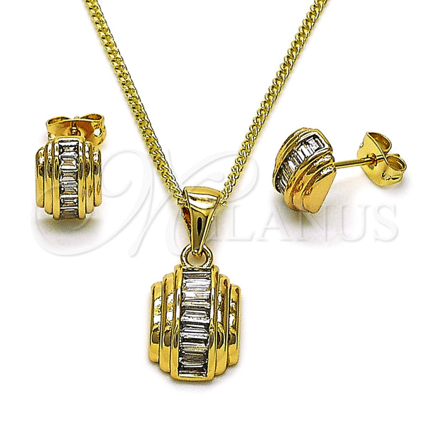 Juego de Arete y Dije de Adulto 10.342.0225 Oro Laminado, Diseño de Baguette, con Blanca Zirconia Cubica, Pulido, Tono Dorado