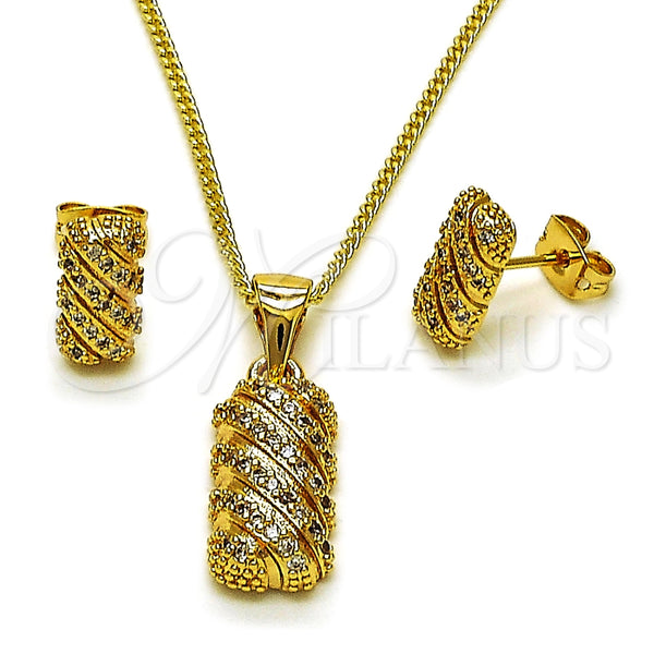 Juego de Arete y Dije de Adulto 10.342.0227 Oro Laminado, con Blanca Zirconia Cubica, Pulido, Tono Dorado