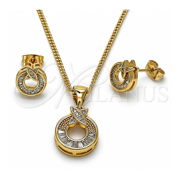 Juego de Arete y Dije de Adulto 10.342.0229 Oro Laminado, Diseño de Baguette, con Zirconia Cubica Blanca y Micro Pave Blanca, Pulido, Tono Dorado