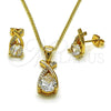 Juego de Arete y Dije de Adulto 10.342.0235 Oro Laminado, Diseño de Gota, con Zirconia Cubica Blanca y Micro Pave Blanca, Pulido, Tono Dorado