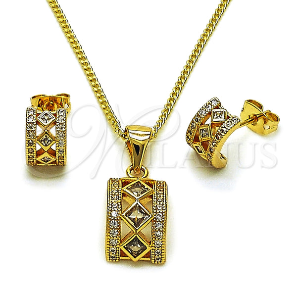 Juego de Arete y Dije de Adulto 10.342.0236 Oro Laminado, Diseño de Cluster, con Zirconia Cubica Blanca y Micro Pave Blanca, Pulido, Tono Dorado