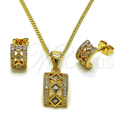 Juego de Arete y Dije de Adulto 10.342.0236 Oro Laminado, Diseño de Cluster, con Zirconia Cubica Blanca y Micro Pave Blanca, Pulido, Tono Dorado