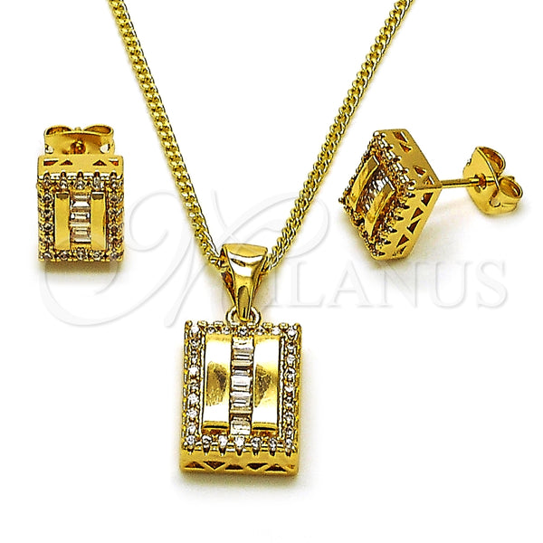 Juego de Arete y Dije de Adulto 10.342.0239 Oro Laminado, Diseño de Baguette, con Blanca Zirconia Cubica and Blanca Micro Pave, Pulido, Tono Dorado