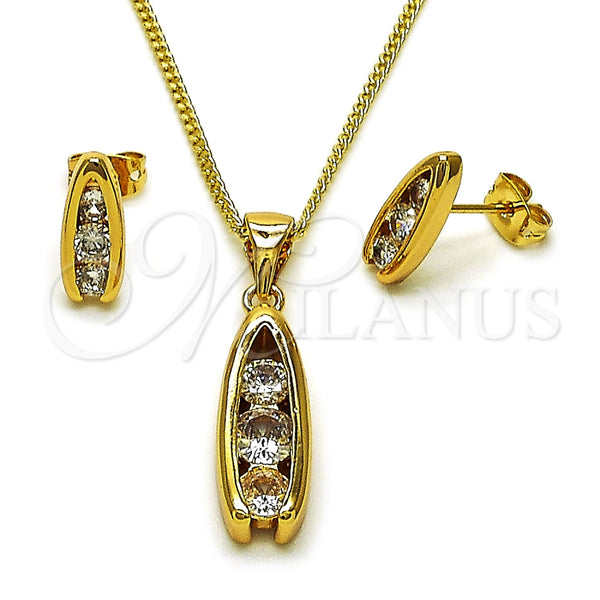 Juego de Arete y Dije de Adulto 10.342.0241 Oro Laminado, Diseño de Herradura, con Blanca Zirconia Cubica, Pulido, Tono Dorado