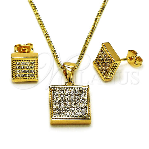 Juego de Arete y Dije de Adulto 10.342.0243 Oro Laminado, con Blanca Zirconia Cubica, Pulido, Tono Dorado
