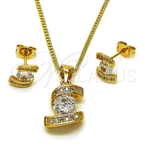 Juego de Arete y Dije de Adulto 10.342.0244 Oro Laminado, Diseño de Torcido y Cluster, con Blanca Zirconia Cubica and Blanca Micro Pave, Pulido, Tono Dorado