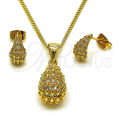 Juego de Arete y Dije de Adulto 10.342.0245 Oro Laminado, Diseño de Gota, con Blanca Zirconia Cubica and Blanca Micro Pave, Pulido, Tono Dorado