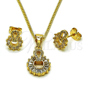 Juego de Arete y Dije de Adulto 10.342.0248 Oro Laminado, Diseño de Baguette, con Zirconia Cubica Blanca y Micro Pave Blanca, Pulido, Tono Dorado