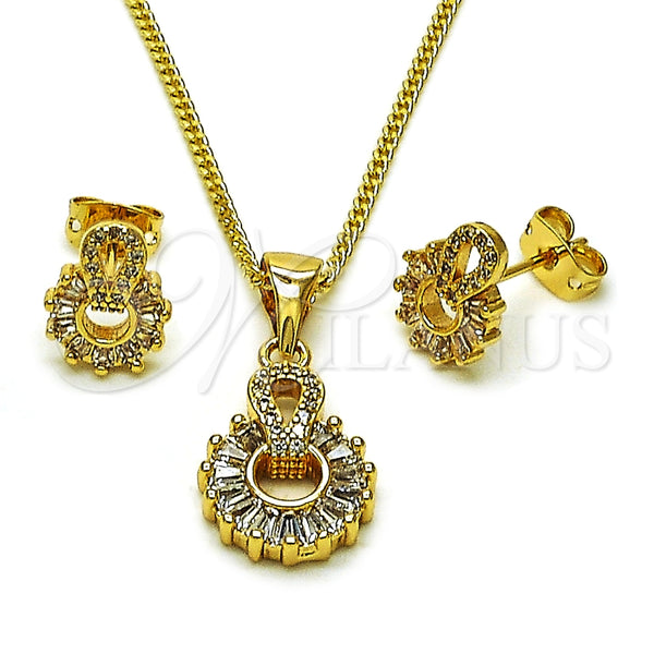Juego de Arete y Dije de Adulto 10.342.0248 Oro Laminado, Diseño de Baguette, con Zirconia Cubica Blanca y Micro Pave Blanca, Pulido, Tono Dorado