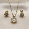 Juego de Arete y Dije de Adulto 10.342.0250 Oro Laminado, Diseño de Cluster, con Zirconia Cubica Blanca, Pulido, Tono Dorado