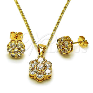 Juego de Arete y Dije de Adulto 10.342.0250 Oro Laminado, Diseño de Cluster, con Zirconia Cubica Blanca, Pulido, Tono Dorado