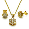 Juego de Arete y Dije de Adulto 10.342.0250 Oro Laminado, Diseño de Cluster, con Zirconia Cubica Blanca, Pulido, Tono Dorado