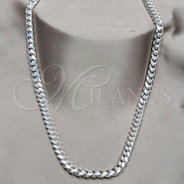 Gargantilla Basica 04.433.0008.24 Plata Rodinada, Diseño de Cubana y Miami Cubana, Pulido, Tono Plateado (Calibre 200, Grosor 07 MM, 24 Pulgadas de Largo)