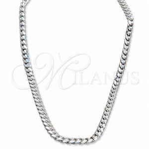 Gargantilla Basica 04.433.0008.24 Plata Rodinada, Diseño de Cubana y Miami Cubana, Pulido, Tono Plateado (Calibre 200, Grosor 07 MM, 24 Pulgadas de Largo)