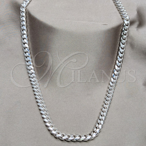 Gargantilla Basica 04.433.0008.24 Plata Rodinada, Diseño de Cubana y Miami Cubana, Pulido, Tono Plateado (Calibre 200, Grosor 07 MM, 24 Pulgadas de Largo)