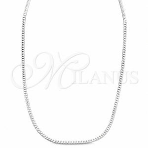 Gargantilla Basica 04.433.0009.24 Plata Rodinada, Diseño de Cubana y Miami Cubana, Pulido, Tono Plateado (Calibre 0.80, Grosor 02.8 MM, 24 Pulgadas de Largo)