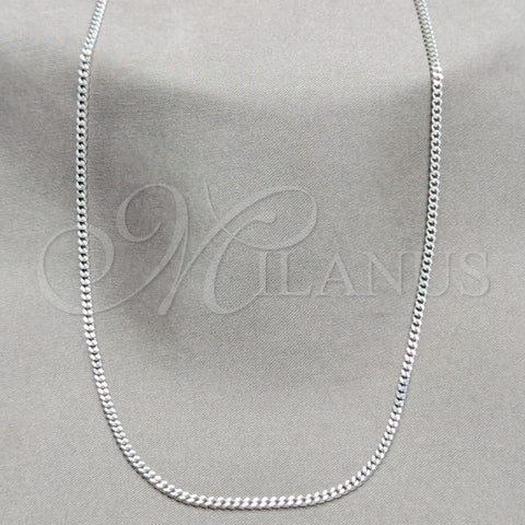 Gargantilla Basica 04.433.0009.24 Plata Rodinada, Diseño de Cubana y Miami Cubana, Pulido, Tono Plateado (Calibre 0.80, Grosor 02.8 MM, 24 Pulgadas de Largo)