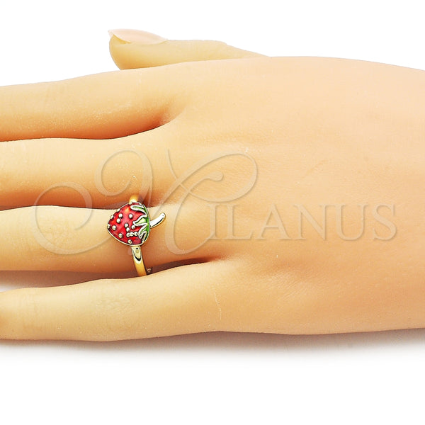 Anillo Elegante 01.170.0002 Oro Laminado, Diseño de Fresa, Esmaltado Rojo, Tono Dorado (One size fits all)