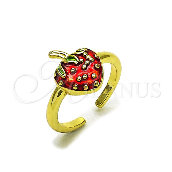 Anillo Elegante 01.170.0002 Oro Laminado, Diseño de Fresa, Esmaltado Rojo, Tono Dorado (One size fits all)