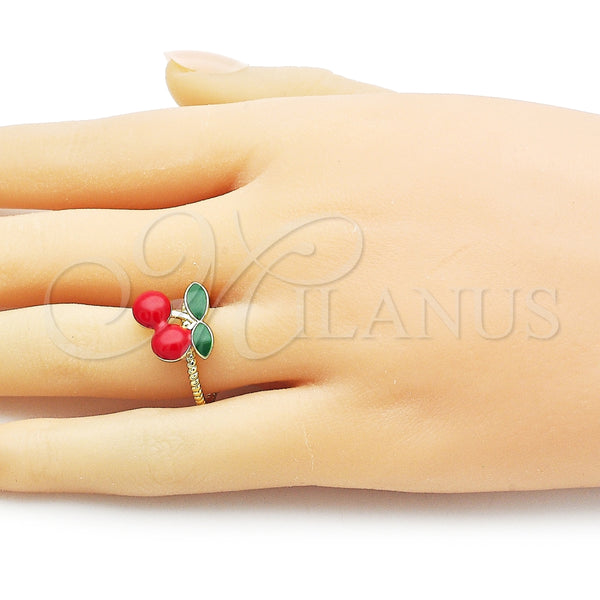 Anillo Elegante 01.170.0003 Oro Laminado, Diseño de Cereza, Esmaltado Rojo, Tono Dorado (One size fits all)