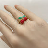 Anillo Elegante 01.170.0003 Oro Laminado, Diseño de Cereza, Esmaltado Rojo, Tono Dorado (One size fits all)