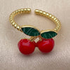 Anillo Elegante 01.170.0003 Oro Laminado, Diseño de Cereza, Esmaltado Rojo, Tono Dorado (One size fits all)