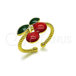 Anillo Elegante 01.170.0003 Oro Laminado, Diseño de Cereza, Esmaltado Rojo, Tono Dorado (One size fits all)