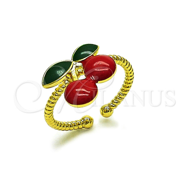 Anillo Elegante 01.170.0003 Oro Laminado, Diseño de Cereza, Esmaltado Rojo, Tono Dorado (One size fits all)
