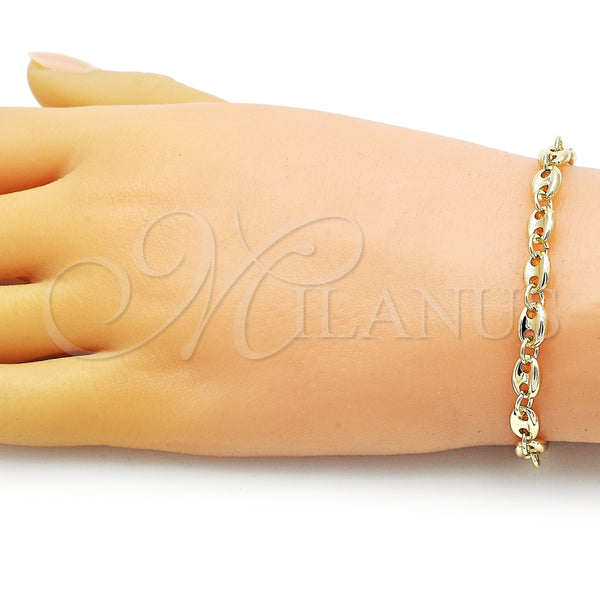 Pulsera Elegante 03.213.0234.08 Oro Laminado, Diseño de Puff Mariner, Pulido, Tono Dorado (06 MM Thickness, 8 Inches Length)
