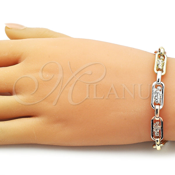 Pulsera Elegante 03.411.0077.08 Oro Laminado, Diseño de San Judas, Pulido, Tres Tonos (Thickness, 8 Inches Length)
