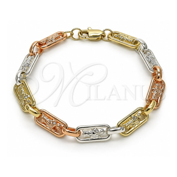 Pulsera Elegante 03.411.0077.08 Oro Laminado, Diseño de San Judas, Pulido, Tres Tonos (Grosor 07.7 MM, 8 Pulgadas de Largo)