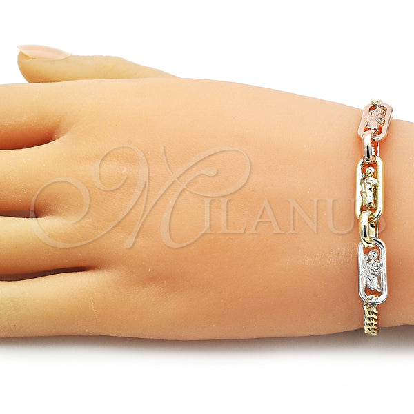 Pulsera Elegante 03.411.0079.07 Oro Laminado, Diseño de San Judas y Miami Cubana, Pulido, Tres Tonos (Thickness, 7 Inches Length)