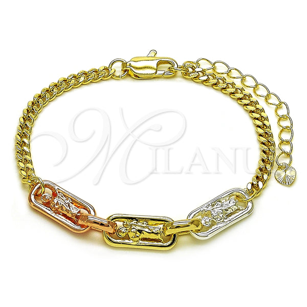 Pulsera Elegante 03.411.0079.07 Oro Laminado, Diseño de San Judas y Miami Cubana, Pulido, Tres Tonos (Thickness, 7 Inches Length)